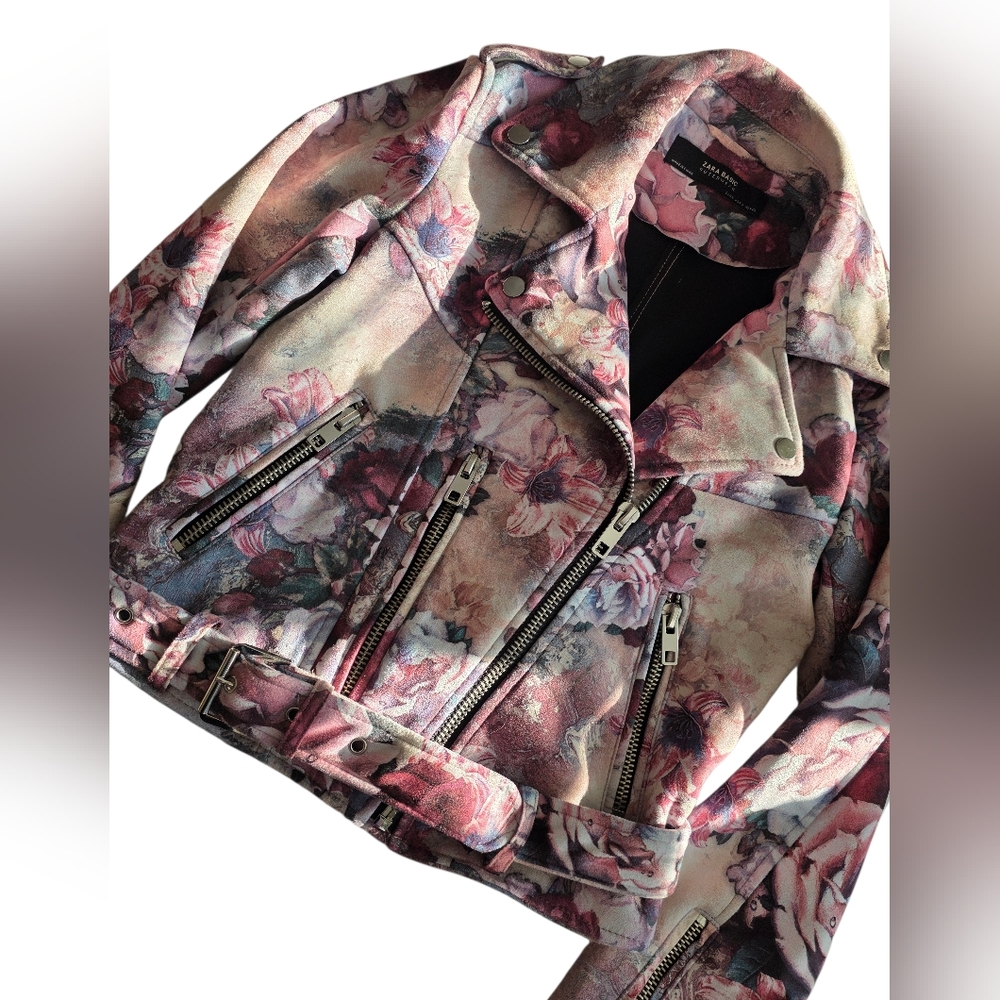 Zara Outerwear FLORAL BELTED jacket With Big Zippers - Picture 2 of 5